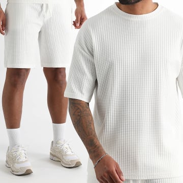 LBO - Ensemble Tee Shirt Oversize Large Texturé Et Short Texturé 3835 3836 Blanc
